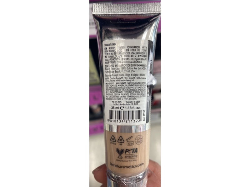 Lamel Smart Skin Serum Tinted Foundation, Beige 402, Hyaluronuc Acid, 1.18 fl oz/35 mL