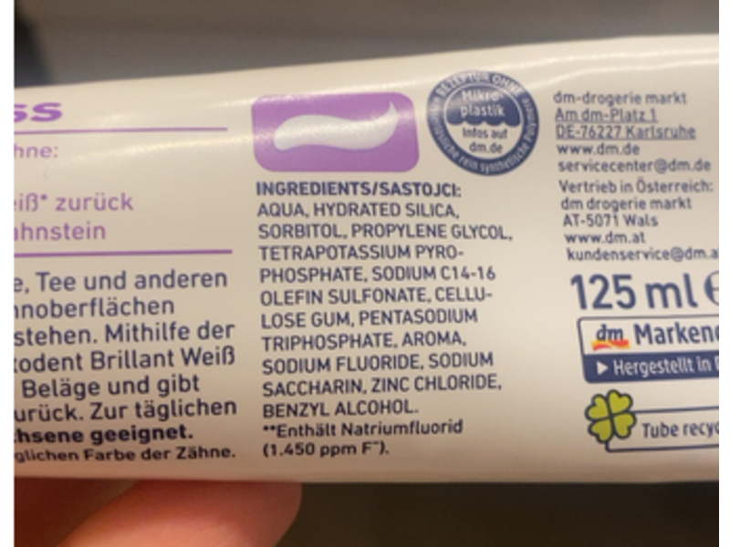 Dm Dontodent Brillant White Toothpaste, 125 mL