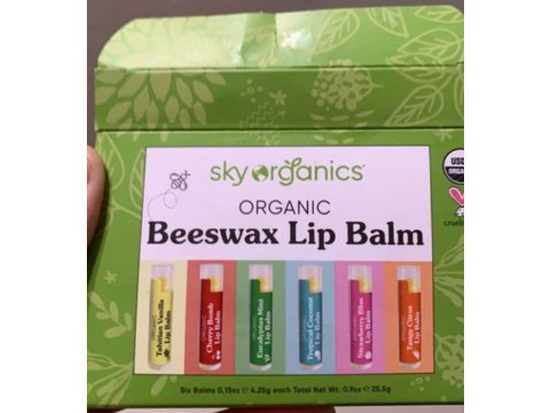 Sky Organics Beeswax Lip Balm, 0.15 oz, Pack Of 6