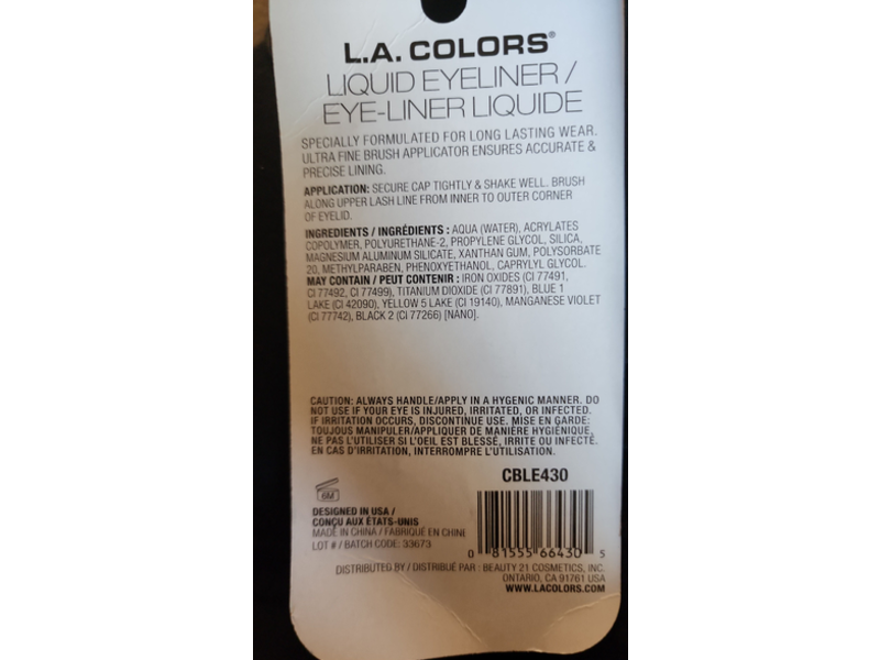 L.A Colors Liquid Eyeliner, CBLE430 Black, 0.22 fl oz/6.5 mL