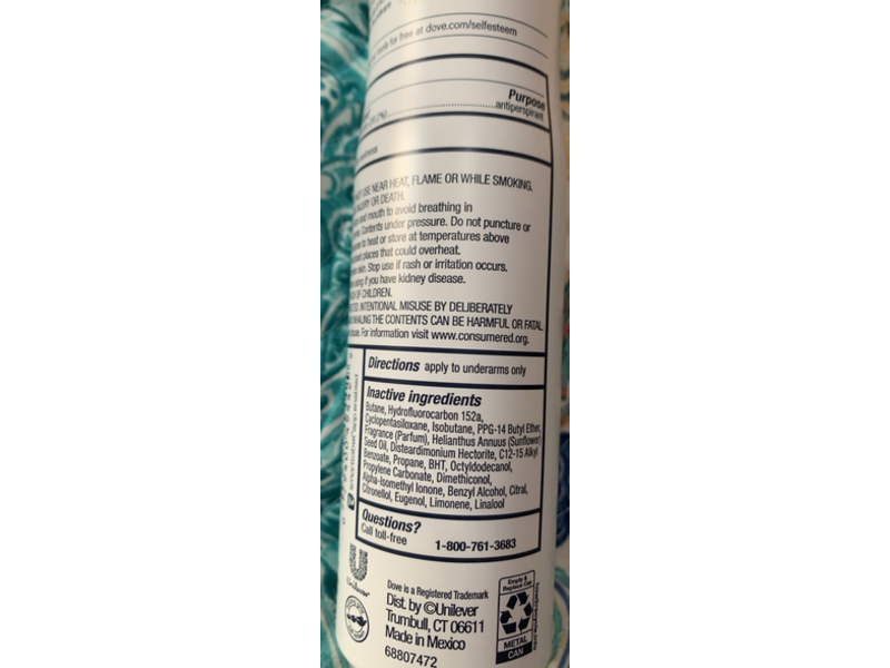 Dove Antiperspirant Dry Spray, Passion Fruit & Lemongrass, 3.8 oz/107 g