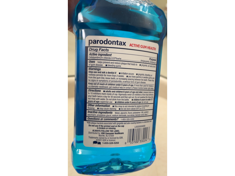 Parodontax Active Gum Health Mouthwash, Mint, 16.9 fl oz/500 mL, Pack Of 3