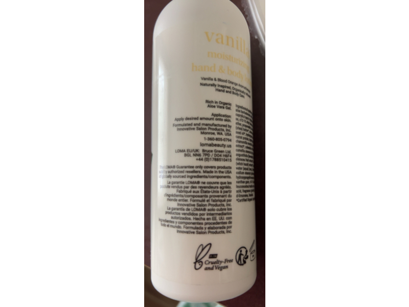 Loma Moisturizing Hand & Body Lotion, Vanilla, 8 fl oz/237 mL