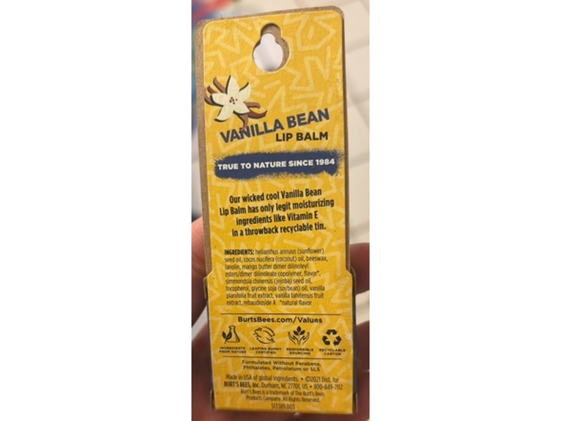Burt's Bees Vanilla Bean Lip Balm Tin, 0.3 oz/8.5 g
