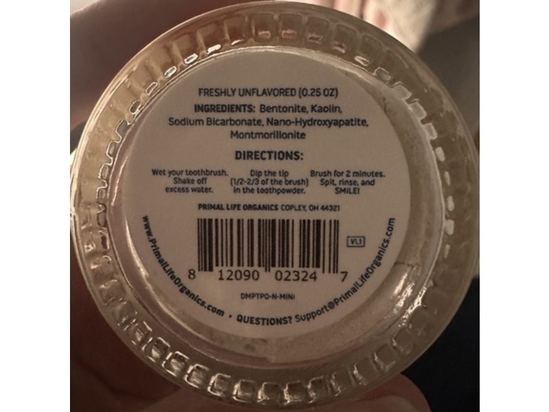 Primal Life Powdered Mineral Toothpaste, Freshly Unflavored, 0.25 oz/7 g