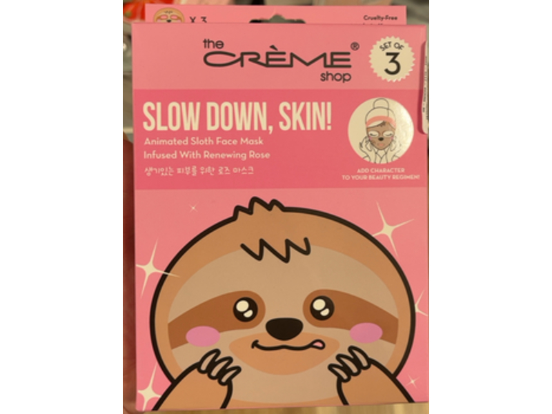 The Creme Shop Slow Down, Skin! Face Mask, Animated Sloth Face, 3 Count