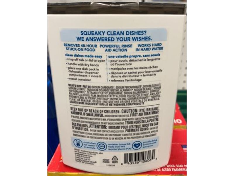 Method Dishwasher Detergent Packs, Free+Clear, 17.2 oz/489 g, 30 Count