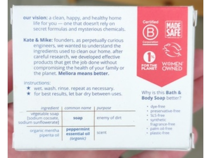 Meliora Bath & Body Soap, Peppermint, 4 oz/113 g