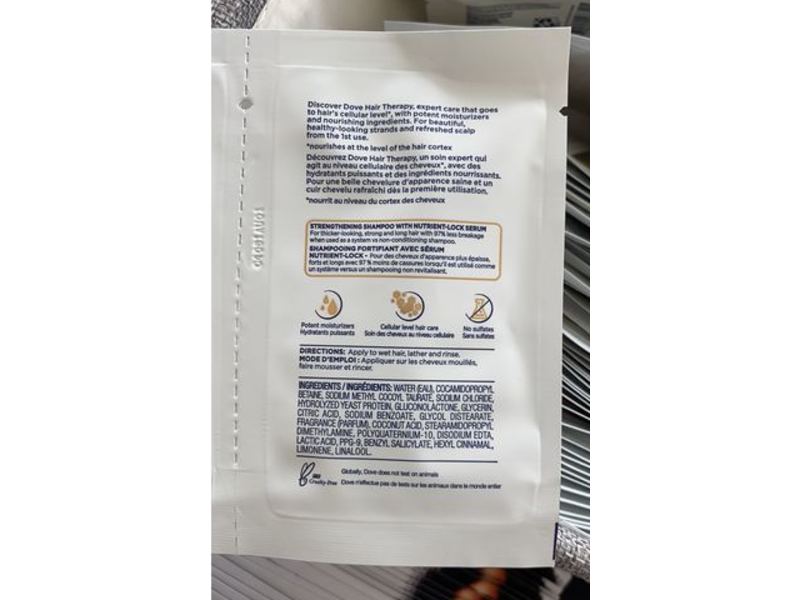 Dove Hair Therapy Breakage Remedy Shampoo, Nutrient-Lock Serum, 0.34 fl oz/10 mL