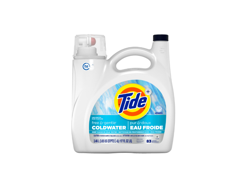 Tide+ Free & Gentle Coldwater Liquid Laundry Detergent, Unscented, 83 Loads, 117 fl oz/3.46 L