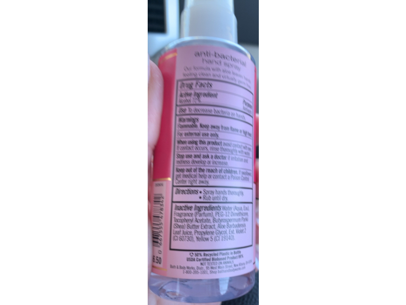 Bath & Body Works Anti-Bacterial Hand Spray, Strawberry Pound Cake, 3 fl oz/80 mL