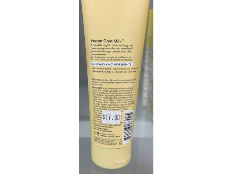 Beekman 1802 Oil-Eliminating Foaming Gel Cleanser, Succinic Acid & Pineapple Ceramide, 4 fl oz/118 mL