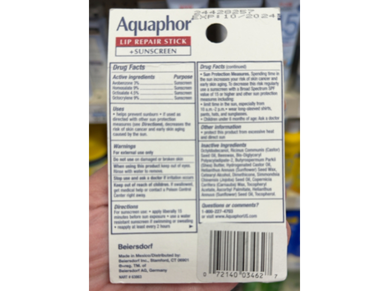Aquaphor Lip Repair Stick + Sunscreen, SPF 30, 0.17 oz