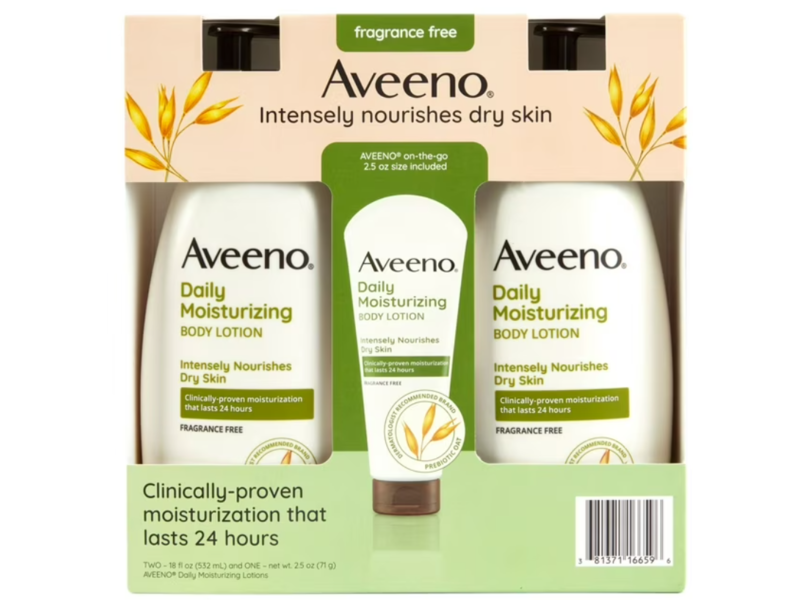 Aveeno Daily Moisturizing Body Lotion Set, Fragrance Free, Pack Of 3
