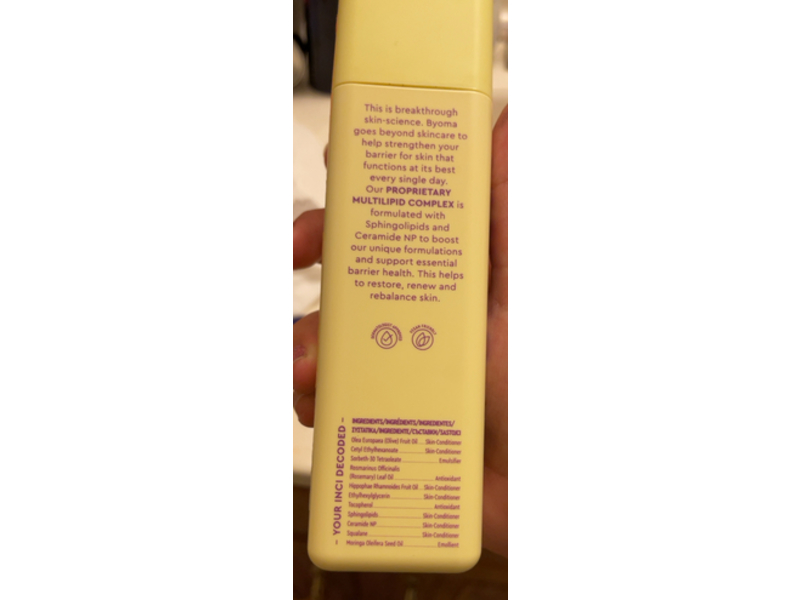 Byoma Milky Oil Cleanser, Barrier Lipids + Squalane + Moringa Seed Oil, 3.38 fl oz/100 mL