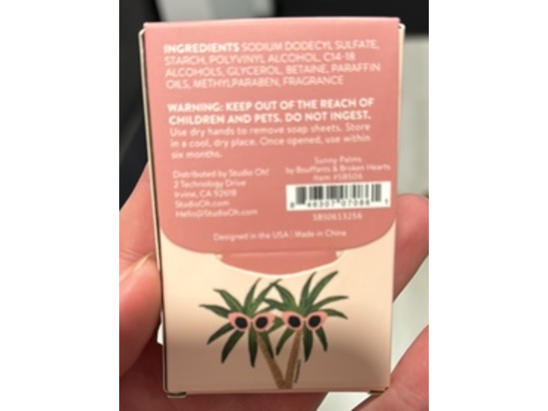 Studio Oh! Single Use Soap Sheet, Coconut/Sunny Palms, 100 Count