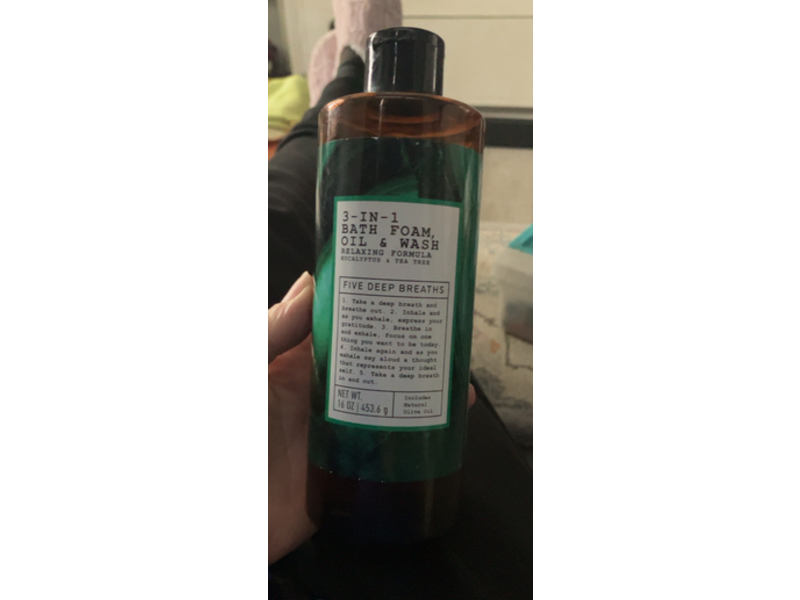 Five Deep Breaths 3-In-1 Bath Foam, Oil & Wash, Eucalyptus & Tea Tree, 16 oz/453.6 g
