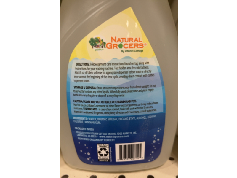 Natural Grocers Organic Fabric Softener, Free & Clear, 32 Loads, 32 fl oz/946 mL