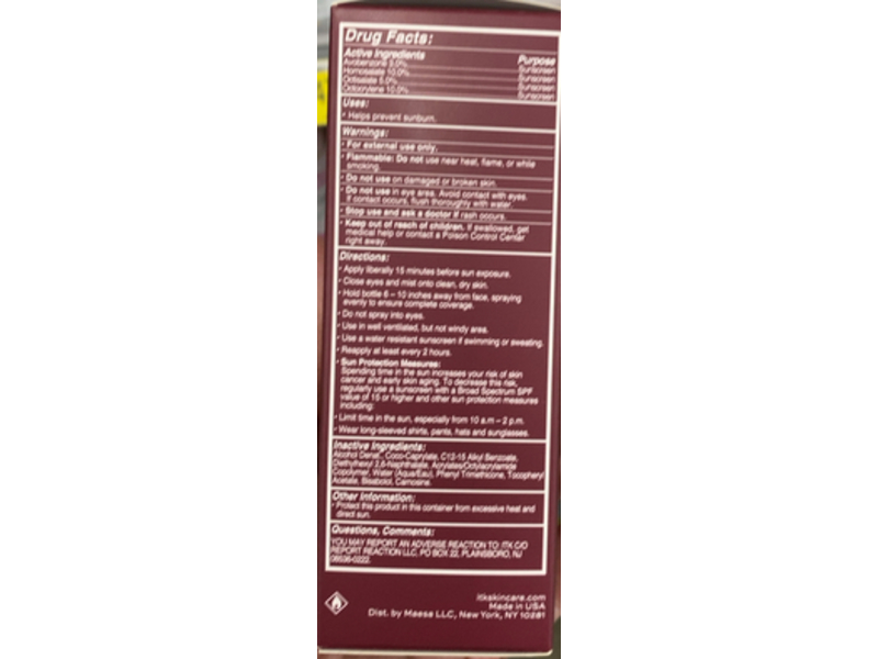 itK Sunscreen Setting Mist, SPF 30, 3.3 fl oz/100 mL