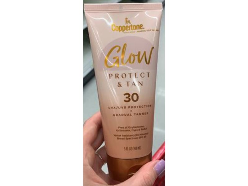 Coppertone Glow Protect & Tan Sunscreen Lotion + Gradual Self Tanner, SPF 30, 5 fl oz/148 mL
