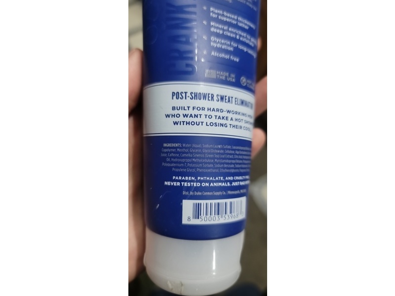 Duke Cannon Supply Co. Cold Shower Ice-Cold Body Scrub, Menthol + Caffeine & Aloe Vera, 8 fl oz