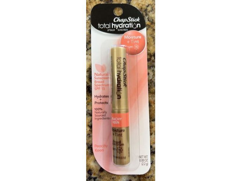 Chapstick Total Hydration Lip Balm, Moisture + Tint, SPF 15, Peachy Keen, 0.08 oz/2.2 g, Pack Of 3