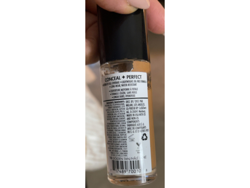 Milani Conceal + Perfect 2 In 1 Foundation + Concealer, 10 Golden Tan, 1 fl oz/30 mL