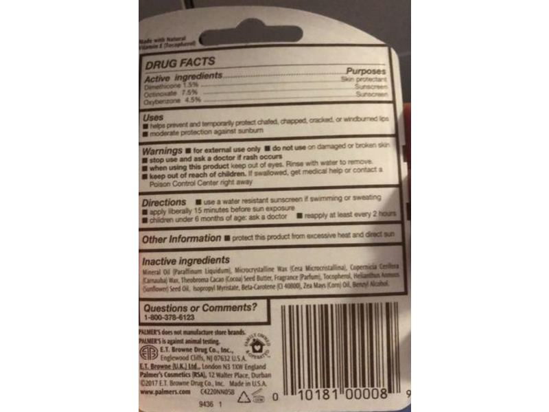 Palmer's Cocoa Butter Formula, Ultra Moisturizing Lip Balm, 0.15 oz / 4 g