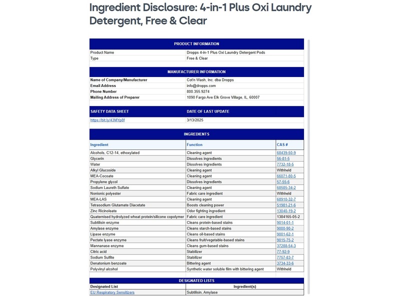 Dropps 4 In 1 Plus Oxi Laundry Detergent, 21.44 oz, 38 Count