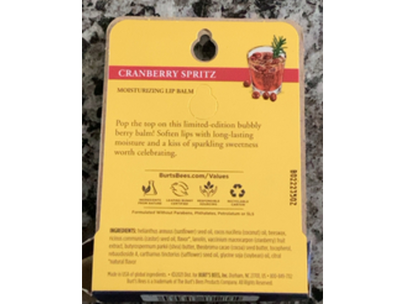 Burts Bees Moisturizing Lip Balm, Cramberry Spritz, 0.15 oz