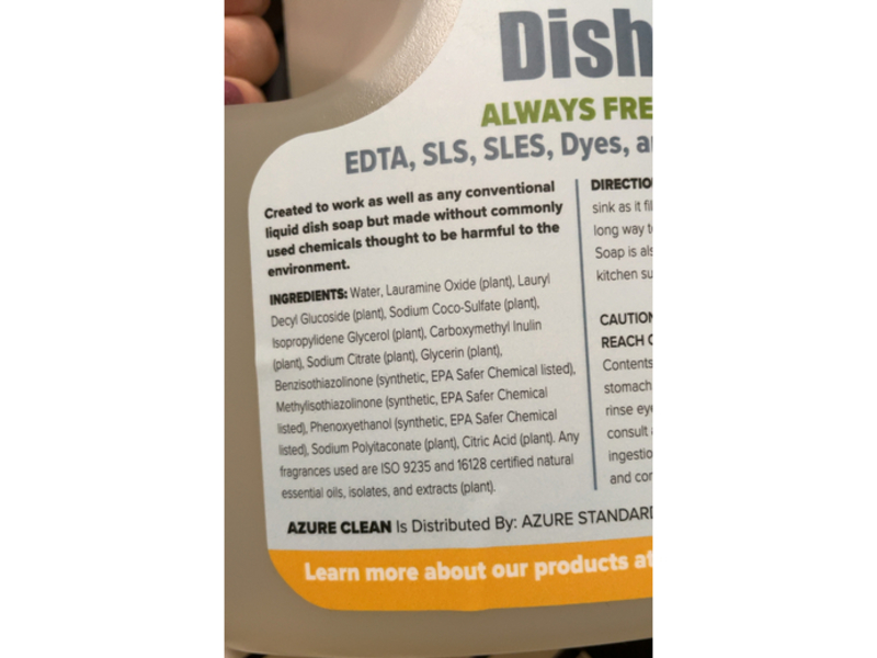 Azure Clean Dish Soap, Fragrance Free, 128 fl oz