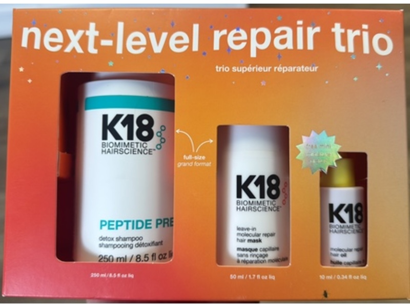 K18 Biomimetic HairScience Detox Shampoo, Leave-In Hair Mask & Hair Oil Set