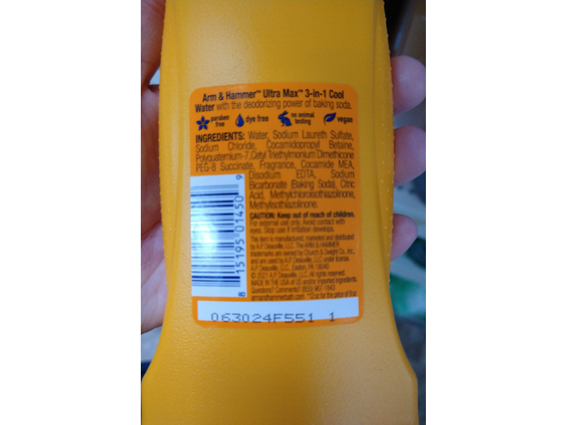 Arm & Hammer Ultra Max 3-in-1 Shampoo Conditioner Body Wash, Cool Water, 12 oz/354.8 g , Pack Of 3