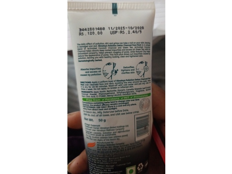 Himalaya Pollution Detox Charcoal Face Pack, Activated Charcoal Green Tea, 50 g