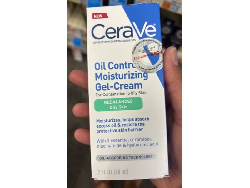 CeraVe Oil Control Moisturizing Gel Cream, Combination To Oily Skin, 2 fl oz/60 mL