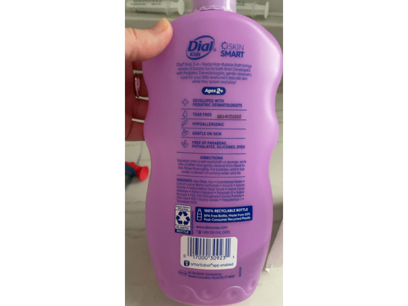 Dial Kids 3 In 1 Body, Hair, Bubble Bath, Lavender, 24 fl oz/709 mL, Pack Of 4