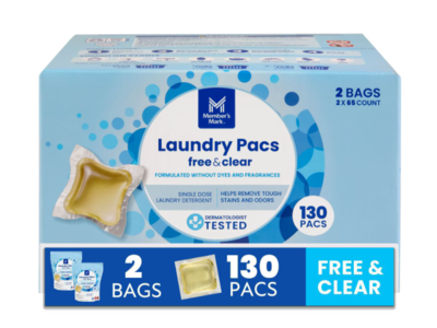 Member's Mark Laundry Pacs, Free & Clear, 2 Bags, 130 Pacs
