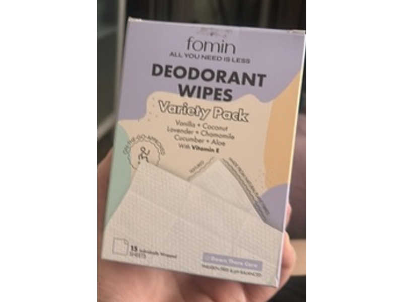 Fomin Deodorant Wipes Variety Pack, Vanilla + Coconut, Lavender + Chamomile, Cucumber + Aloe, 15 Count