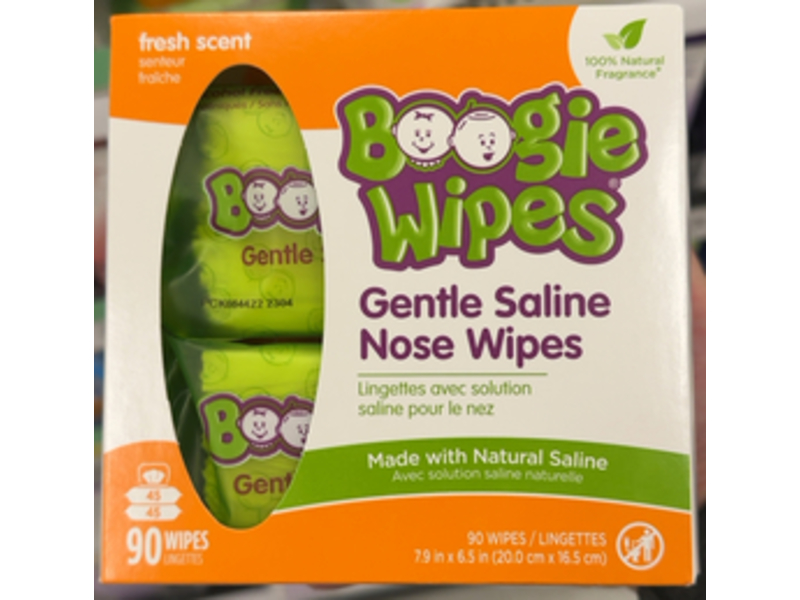 Boogie Wipes Gentle Saline Nose Wipes, Fresh Scent, 90 Count