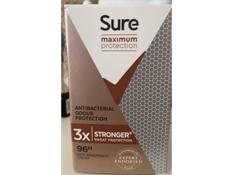 Sure Antibacterial Odour Protection Anti-Perspirant Cream, Maximum Protection, 45 ml, Pack Of 6