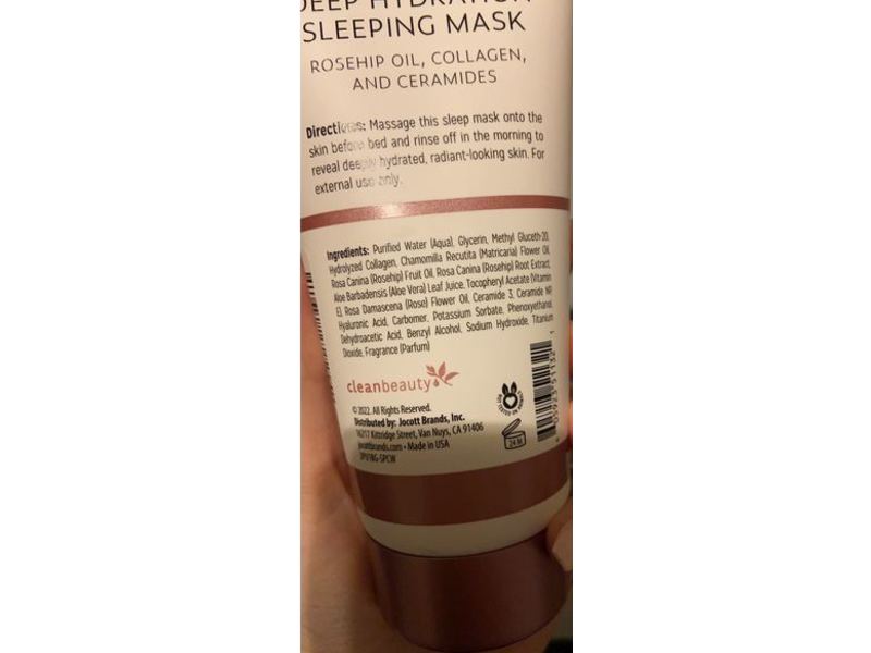 Clean Beauty Deep Hydration Sleeping Mask, Rosehip Oil, Collagen, Ceramides, 6 fl oz/177 mL
