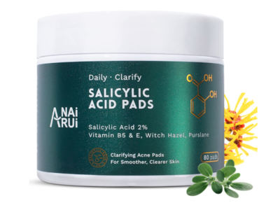 Anai Arui Salicylic Acid Pads Clarifying Acne Pads, Salicylic Acid 2% Vitamin B5 & E Witch Hazel Purslane, 80 Counts