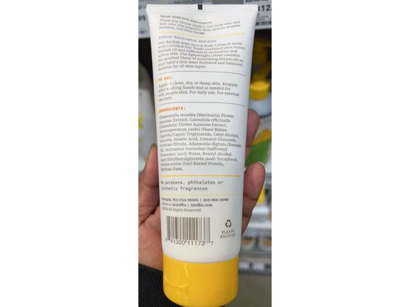 Alaffia Baobab Baby Face & Body Creme, 8 fl oz/236 mL