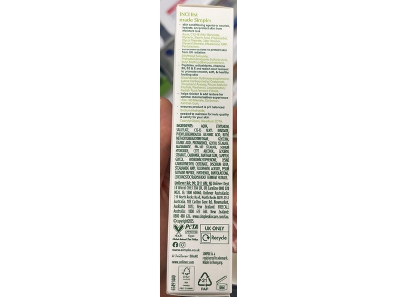 Simple Peptide Moisturizer, SPF 50, 40 mL