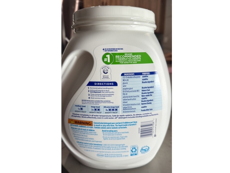 All The Original Mighty Pacs Laundry Detergent, Free Clear, 80 Pacs, 52.9 oz/1.50 kg