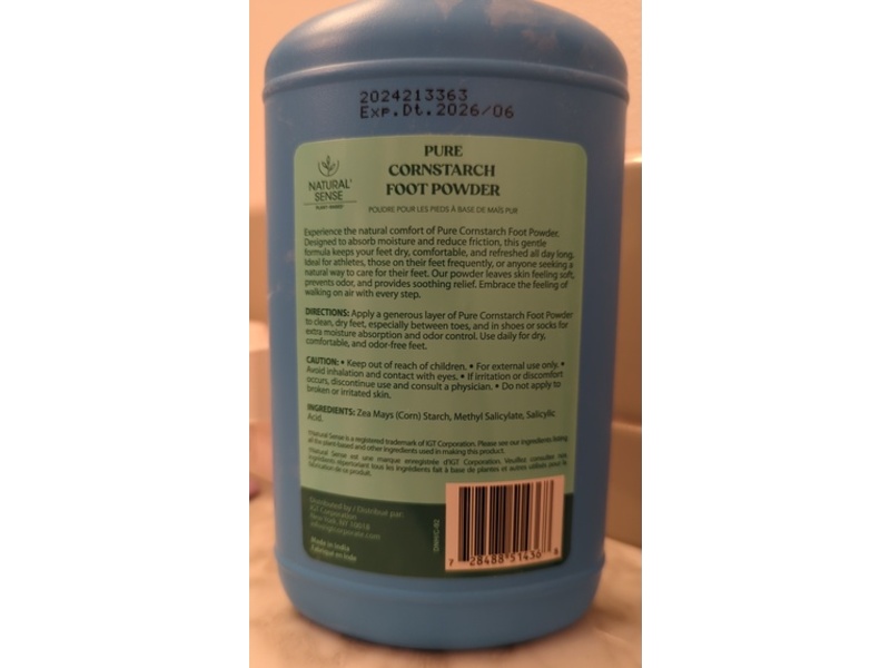 Natural Sense Pure Cornstarch Foot Powder, 9 oz/255 g