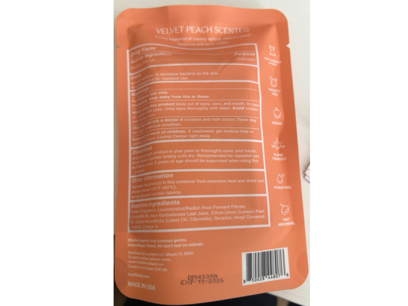 Touchland Hydrating Hand Sanitizer, Velvet Peach, 1 fl oz/30 mL