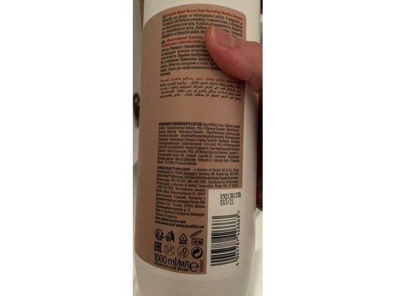 Schwarzkopf Professional Bonacure Peptide Repair Rescue Deep Nourishing Shampoo, 33.8 fl oz/1 L