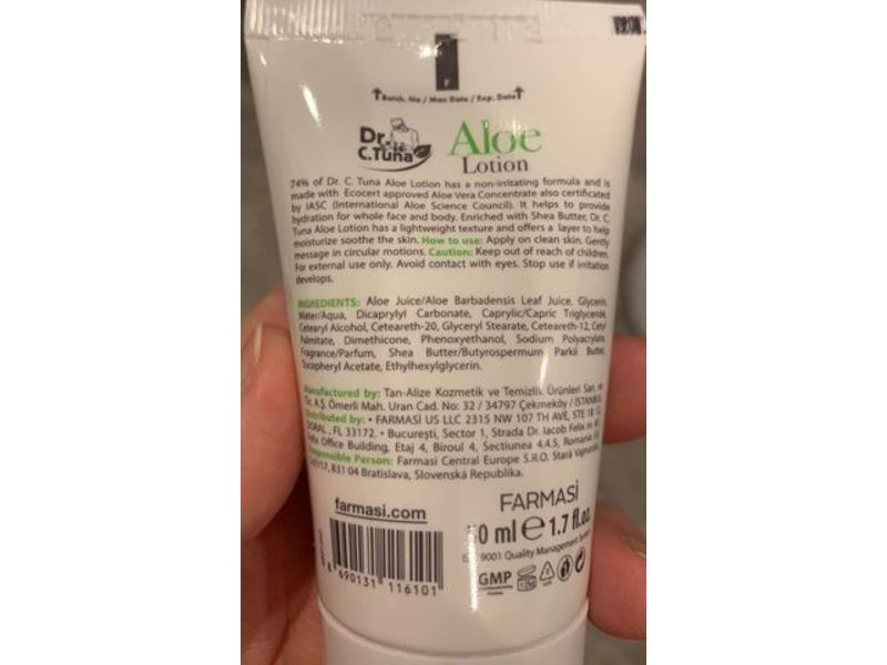 Dr. C. Tuna Aloe Lotion, 74% Organic Aloe Vera, 1.7 fl oz/50 mL