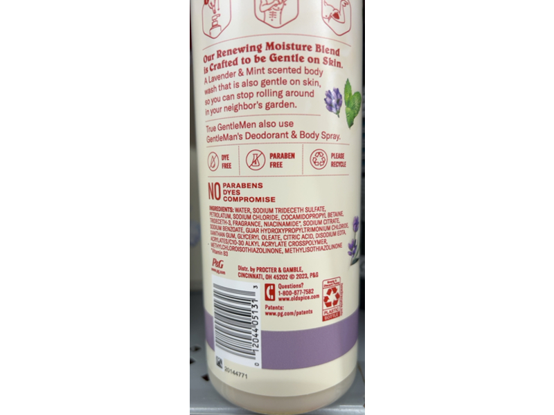 Old Spice Gentle Man's Body Wash, Lavender & Mint, 18 fl oz/532 mL